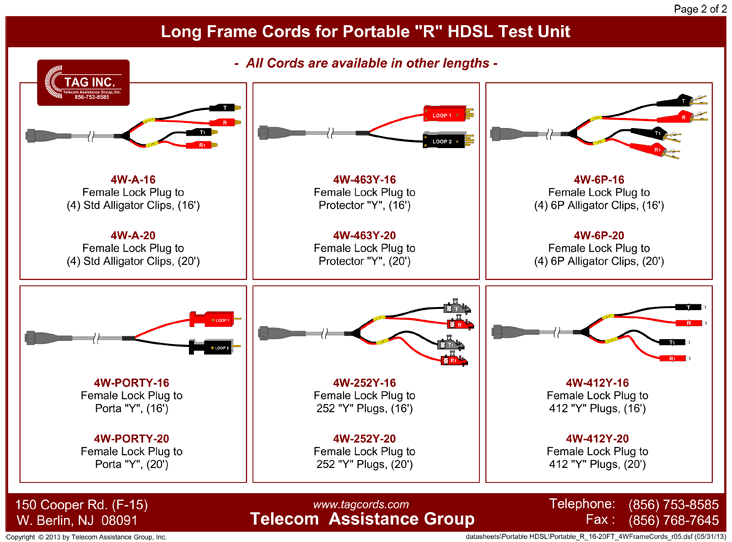 Long Frame Cords for Portable "R" HDSL Test Unit - Pg02